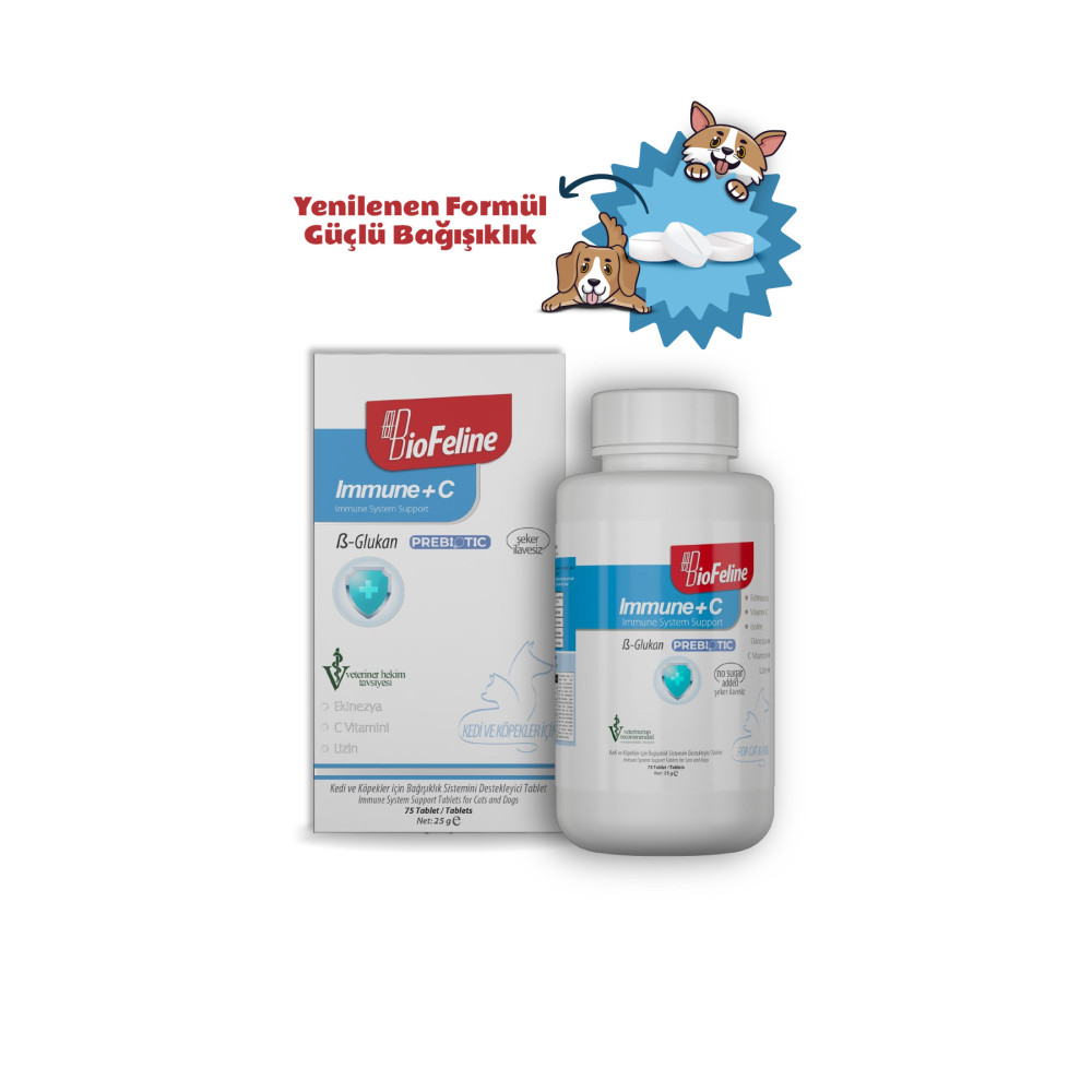 BioFeline Immune C Tablet (KEDİ VE KÖPEKLER İÇİN BAĞIŞIKLIK SİSTEMİ DESTEĞİ) 75 Tablet Evcil Hayvan Ürünleri Fiyatı
