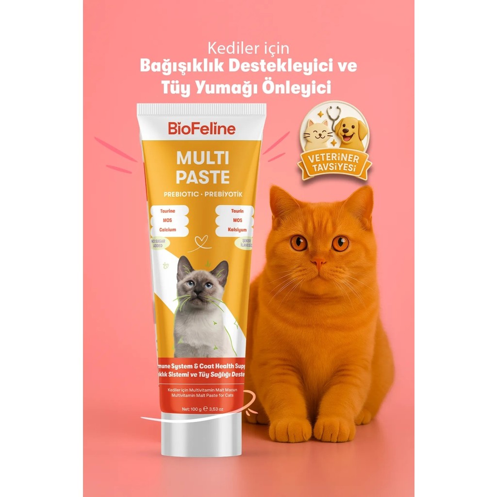 BioFeline Kedi Multivitamin Macunu Malt Aromalı 18 Vitaminli Bağışıklık ve Tüy Sağlığı 100 gr Şekersiz Evcil Hayvan Ürünleri Fiyatı