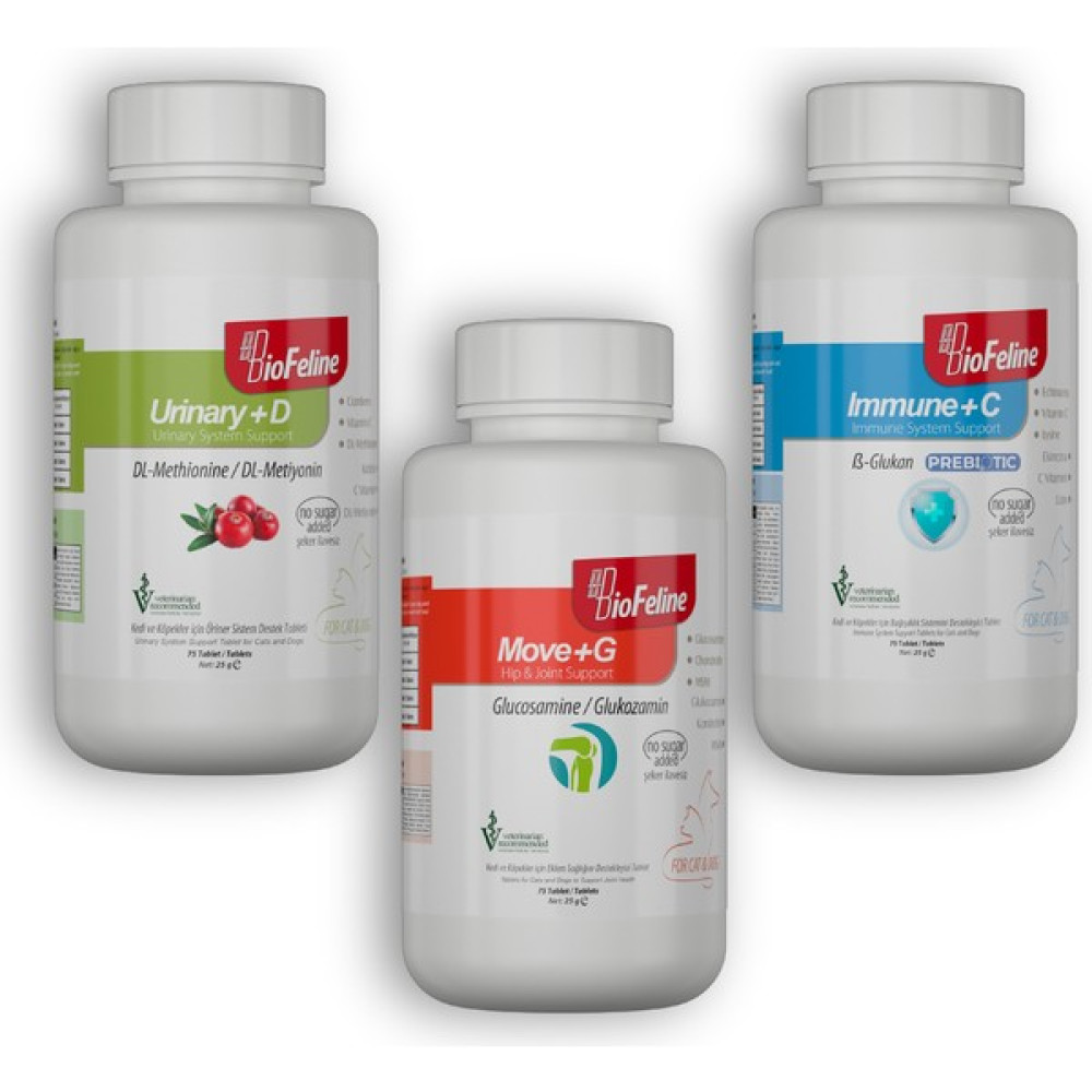 Biofeline Üçlü Tablet Seti (Move+G/Urinary+D/Immune+C) Evcil Hayvan Ürünleri Fiyatı