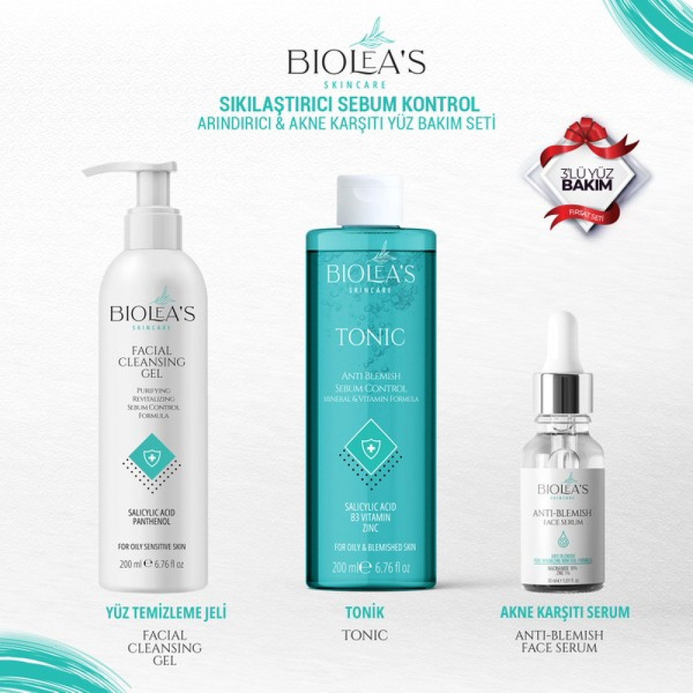 Biolea's Skincare Akne Karşıtı Sebum Kontrol Vitamin ve Mineral Formül 3'lü Yüz Bakım Setı Akne ve Sivilce Bakımı Fiyatı