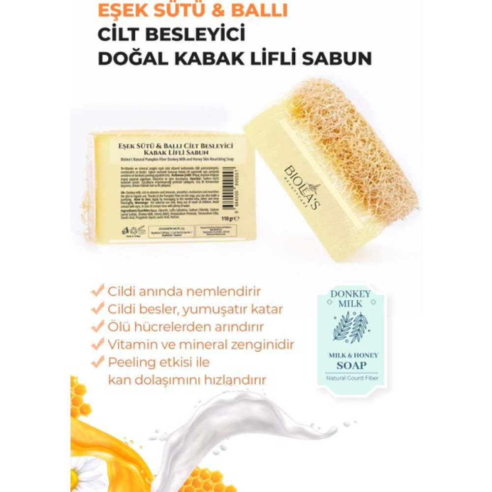 Biolea's Skincare Biolea’s Doğal Kabak Lifli Eşek Sütü ve Ballı Cilt Besleyici Sabun 110 gr Sabunlar Fiyatı