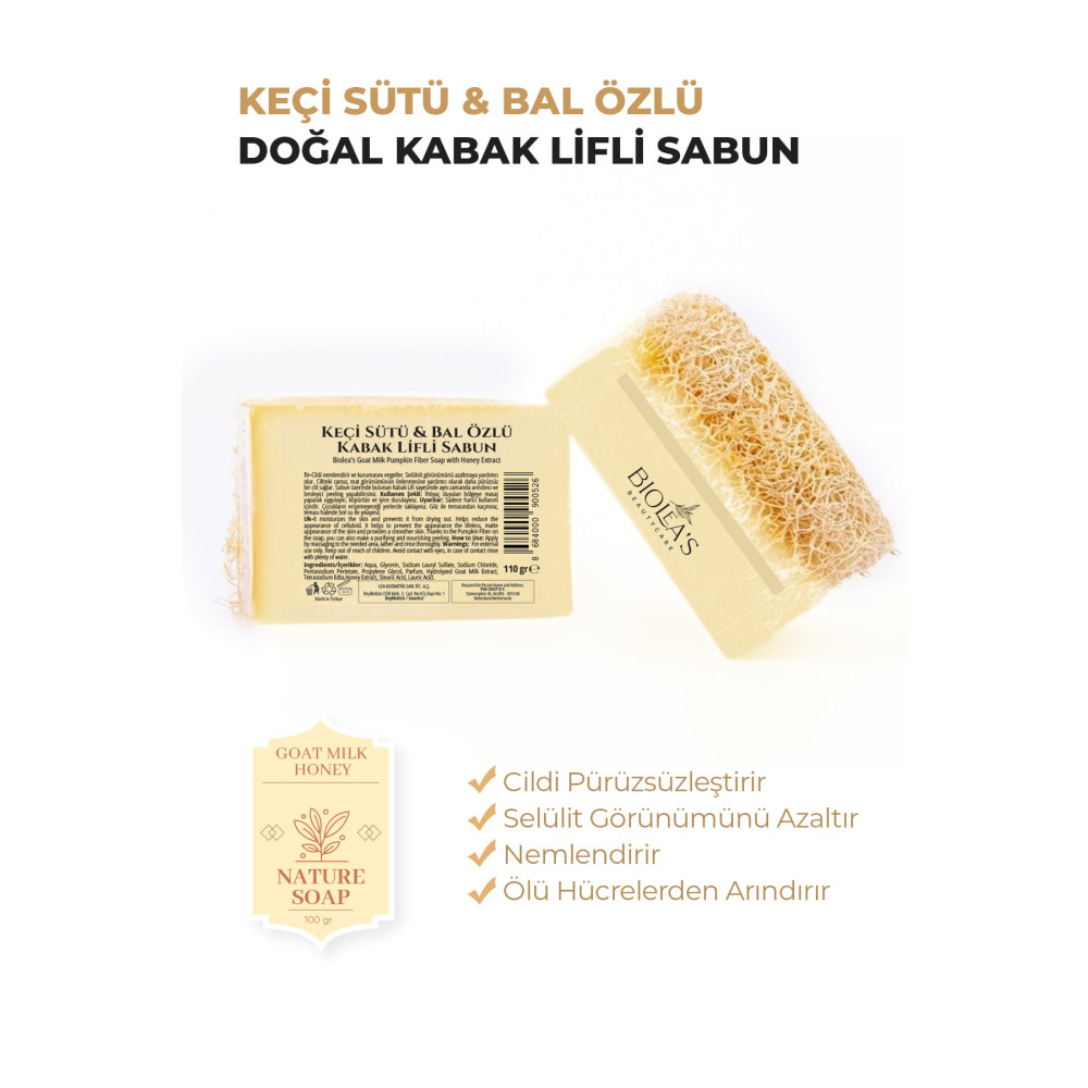 Bioleas skincare Bioleas Doğal Kabak Lifli Keçi Sütü& Bal Özlü Sabun 110 gr Vücut Bakımı Fiyatı