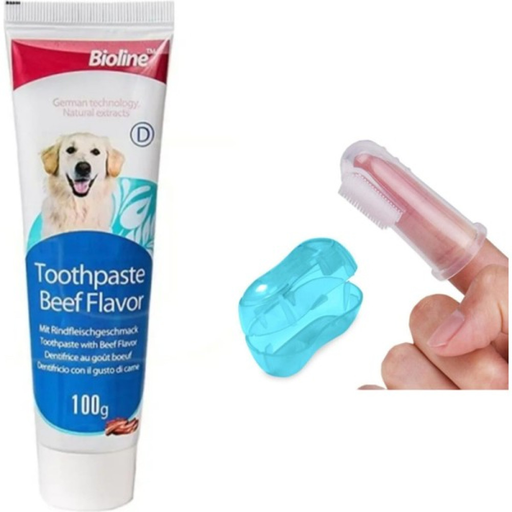 Bioline Biftekli Aromalı Kedi ve Köpek Diş Macunu 100 gr + Parmak Diş Fırçası Evcil Hayvan Ürünleri Fiyatı