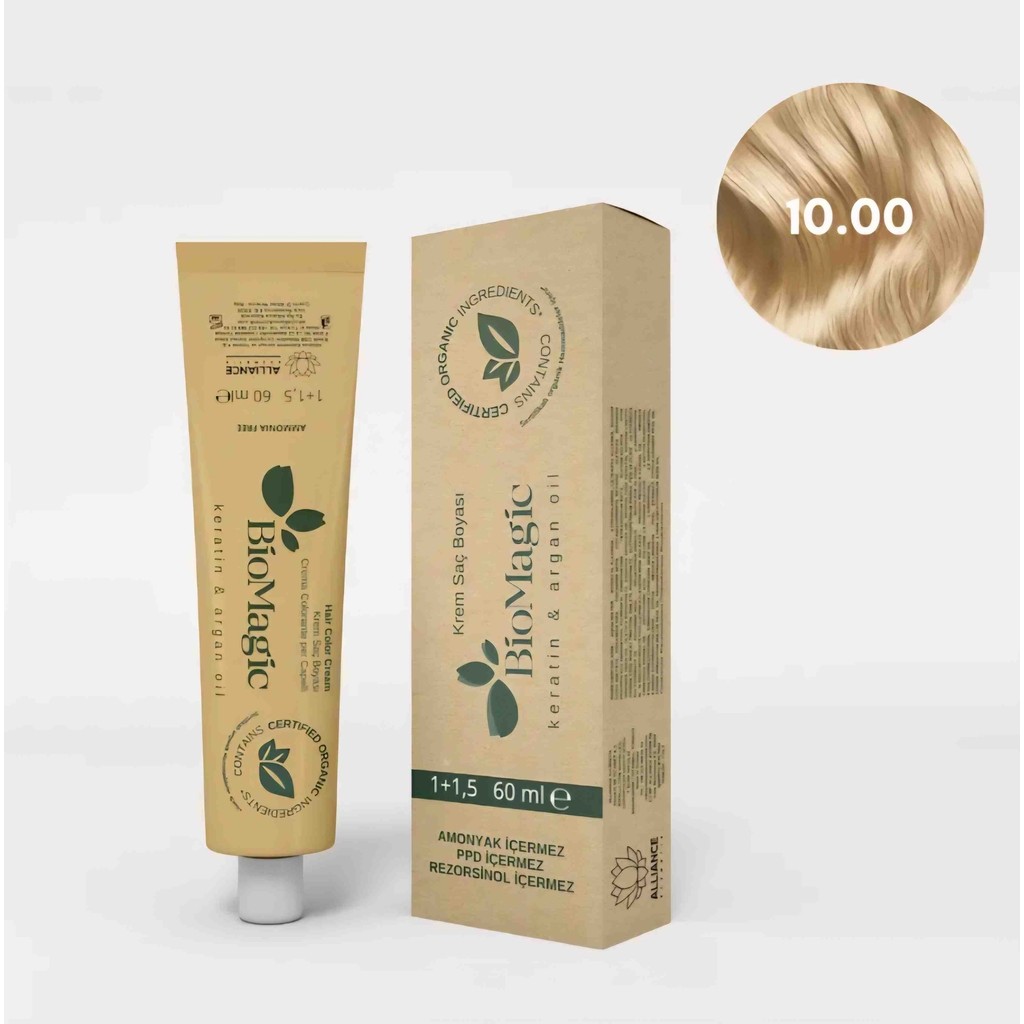 BioMagic 10.00 Çok Açık Sarı Organik İçerikli Amonyaksız Kalıcı Saç Boyası +Oksidan Saç Boyası Fiyatı