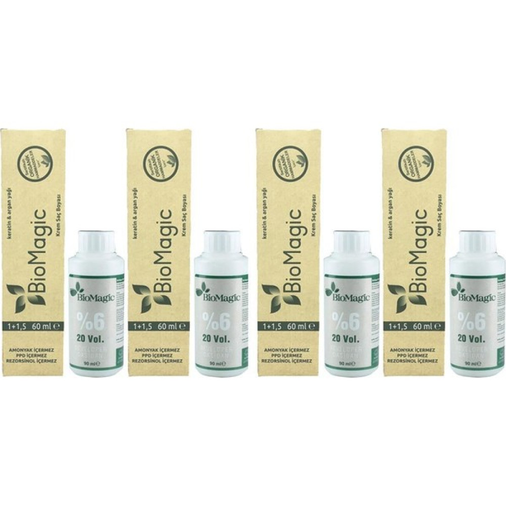 BioMagic Organik Amonyaksız Saç Boyası (Koyu Kumral-6.00)+Oksidan (4 Adet) - Koyu Kumral Saç Boyası Fiyatı