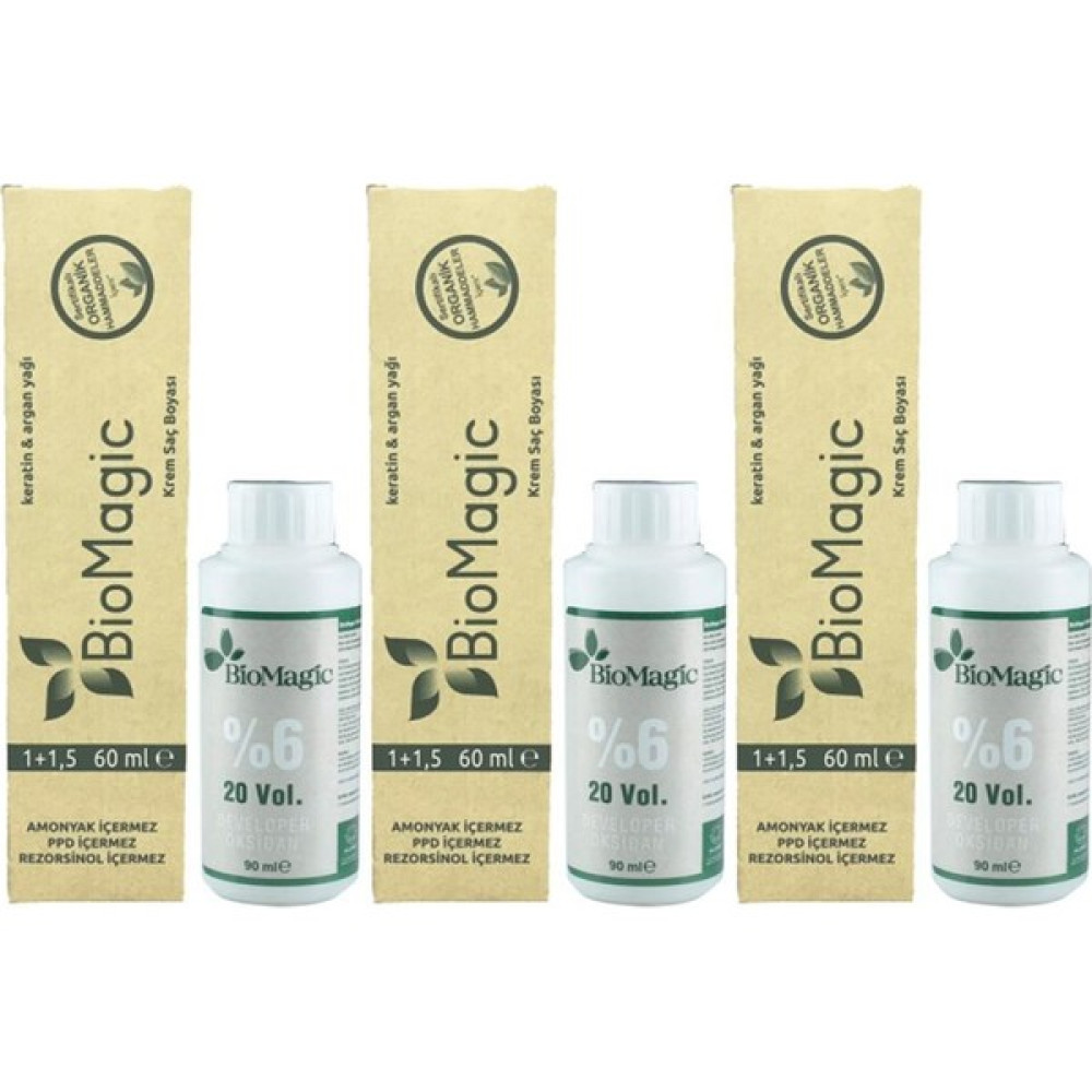 BioMagic Organik Amonyaksız Saç Boyası (Siyah-1.00)+Oksidan (3 Adet) - Siyah Saç Boyası Fiyatı