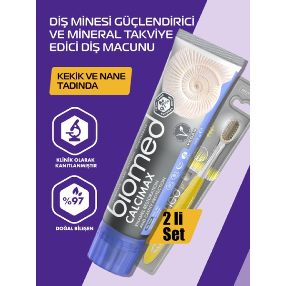 Biomed Calcımax Diş Macunu ve Silver Diş Fırçası 2'li Set Doğal Bitkisel Vegan Florürsüz Diş Macunları Fiyatı