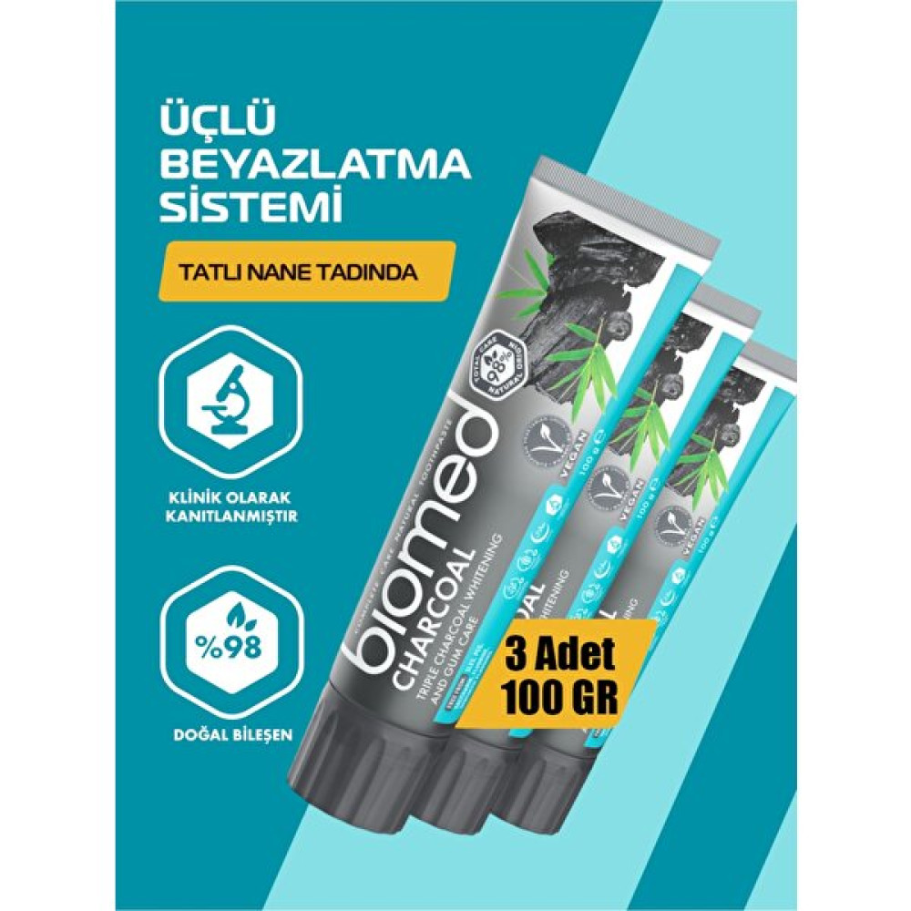 Biomed Charcoal Beyazlatıcı Kömür Diş Macunu Doğal Bitkisel Vegan Florürsüz 3 Adet Diş Macunları Fiyatı