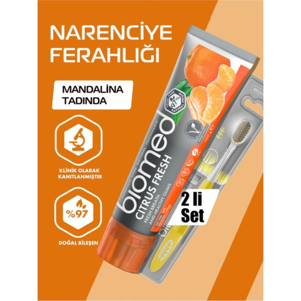 Biomed Citrus Fresh Diş Macunu ve Silver Diş Fırçası 2'li Set Doğal Bitkisel Vegan Florürsüz Diş Macunları Fiyatı