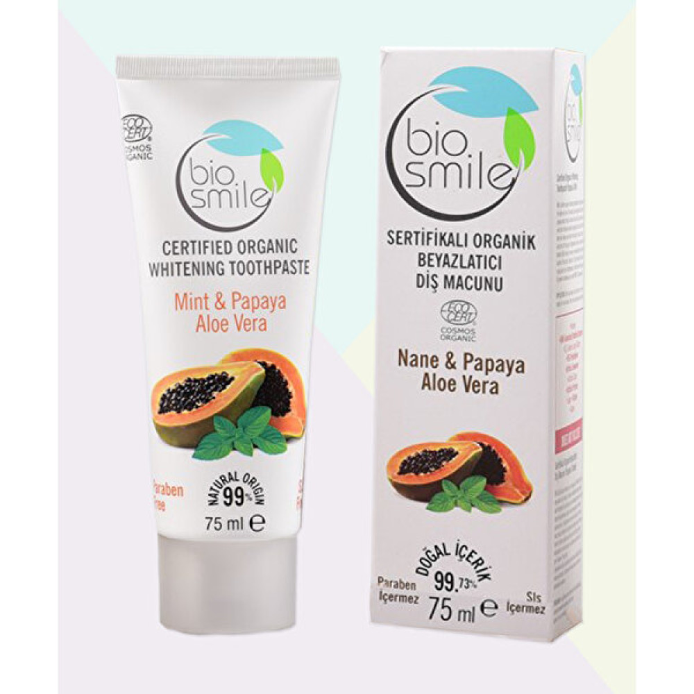 Biosmile Organik Sertifikalı Beyzlatıcı Diş Macunu Papaya-Nane-Aloe Vera 75 ml Diş Macunları Fiyatı