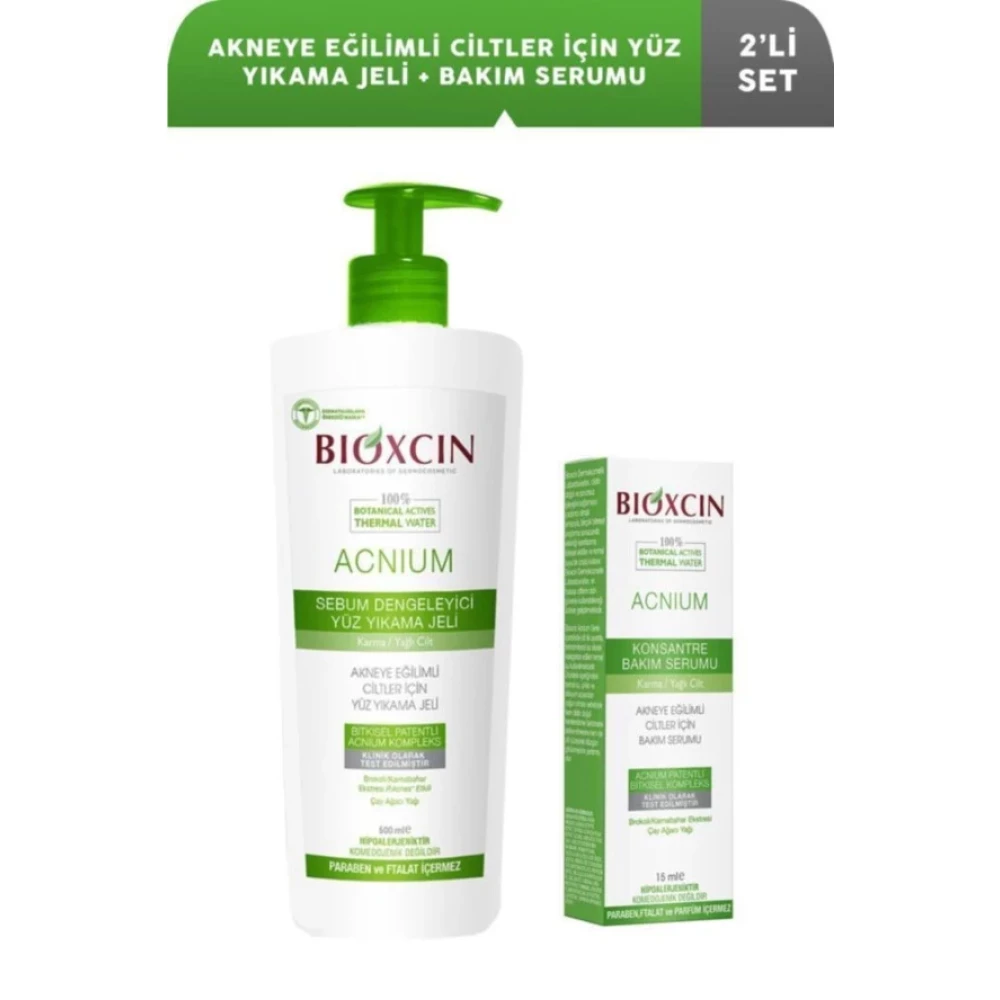 Bioxcin Acnium Sebium Dengeleyici Yüz Yıkama Jeli 500 Ml +Bioxcin Acnium Karma Ve Yağlı Ciltler İçin Konsantre Bakım Serumu 15 Ml Cilt Temizleme ve Peeling Fiyatı