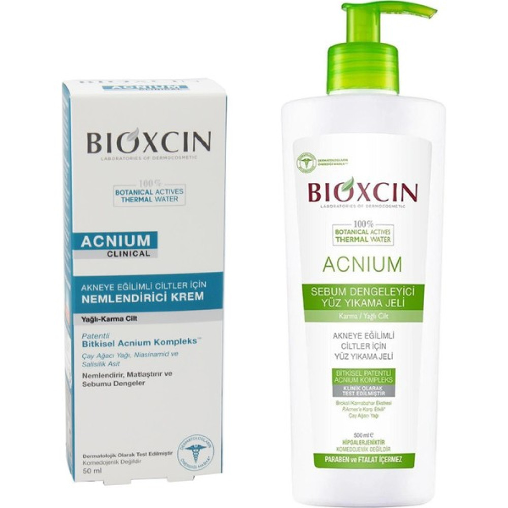 Bioxcin Acnium Sebum Dengeleyici Yüz Yıkama Jeli 500 ml + Bioxcin Acnium Sebum Dengeleyici Nemlendirici Krem 50 ml Cilt Temizleme ve Peeling Fiyatı