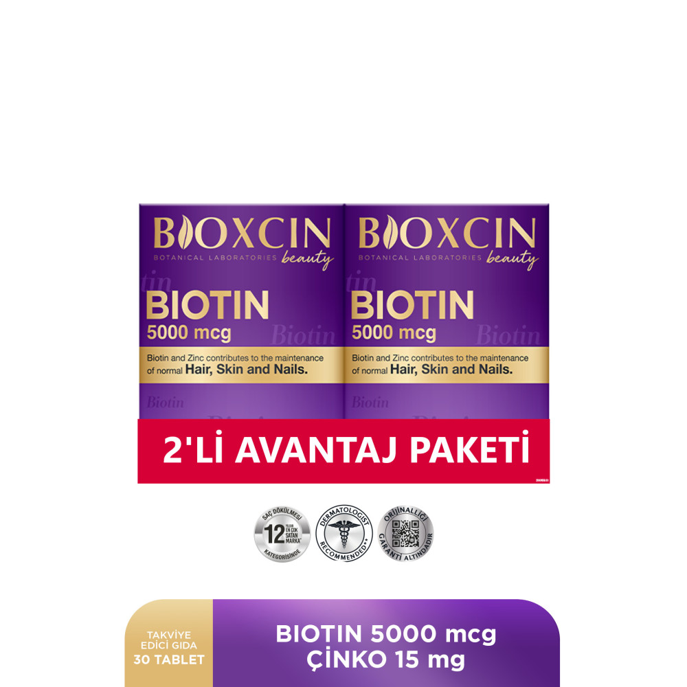 Bioxcin Biotin 5.000 Mcg 30 Tablet - Biotin + Çinko 15 Mg Saç Ve Tırnak Vitamini 2 li Avantaj Paket Saç Bakım Maskeleri & Serumlar & Spreyler Fiyatı