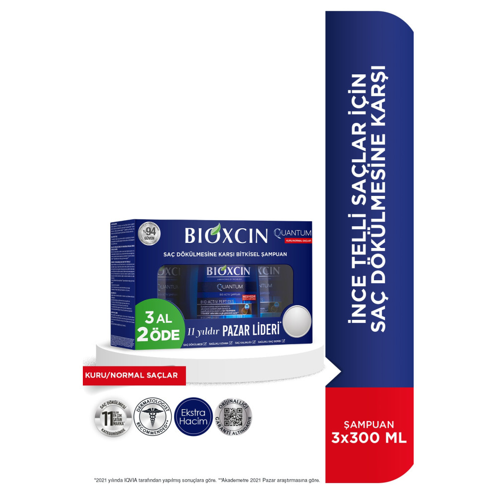 Bioxcin Quantum Şampuan 3 Al 2 Öde (KURU-NORMAL SAÇLAR) 3*300ml Şampuan ve Saç Kremi Fiyatı