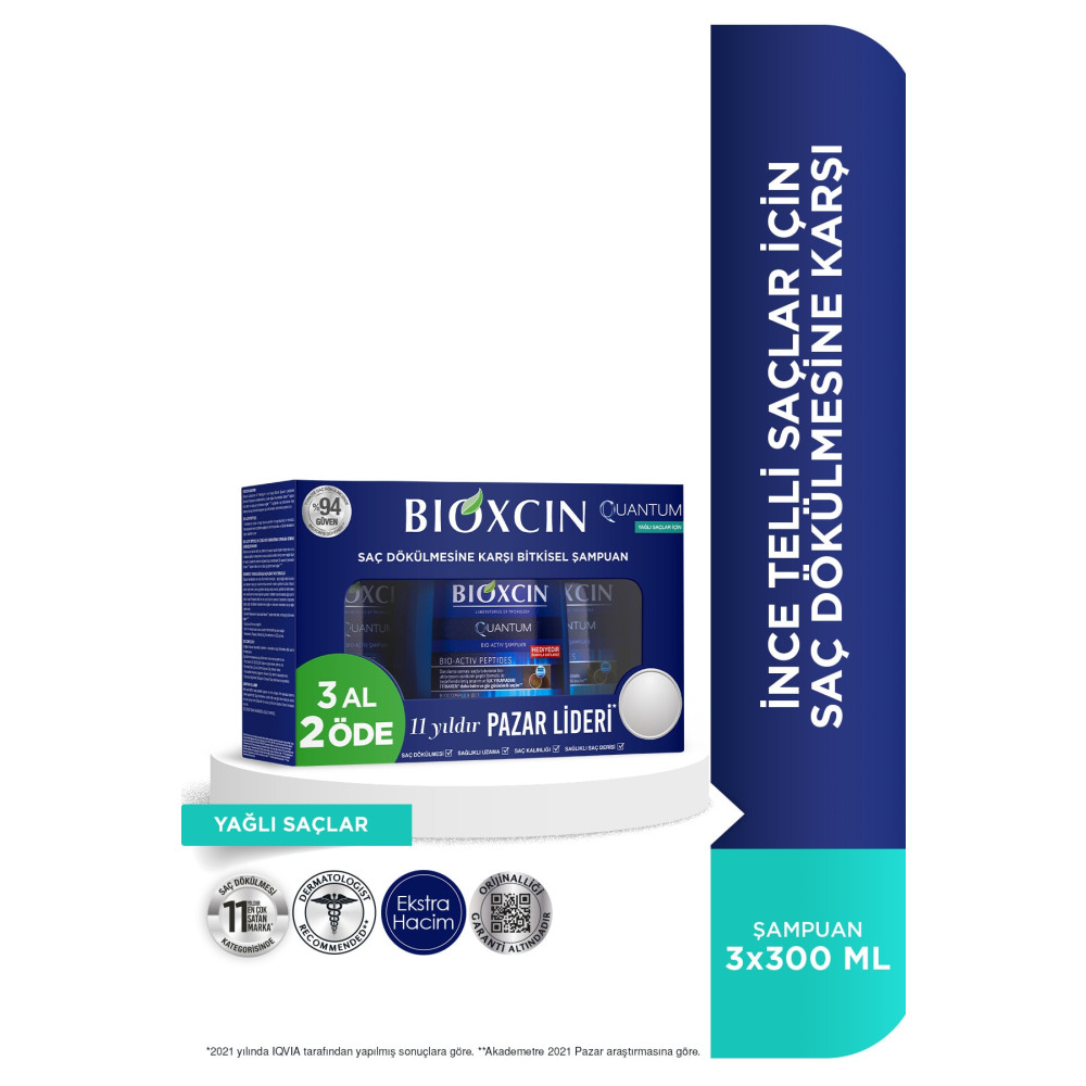 Bioxcin Quantum Şampuan 3 Al 2 Öde Yağlı Saçlar Için 3x300 Ml - Ince Telli Saçlar Için Dökülme Şampuanı Şampuan ve Saç Kremi Fiyatı