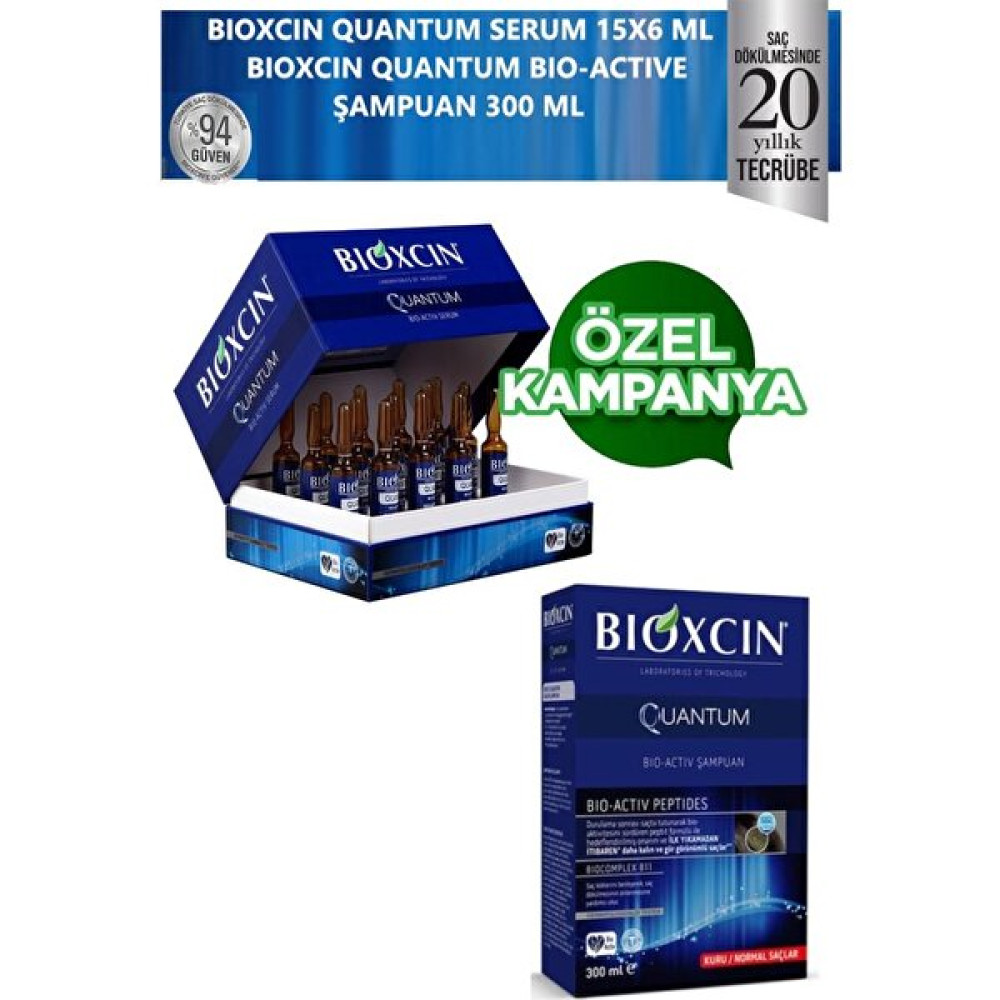 Bioxcin Quantum Serum 15x6 Ml+Quantum Bio Activ Şampuan Kuru-Normal Saçlar Için 300 Ml - 1 Saç Bakım Maskeleri & Serumlar & Spreyler Fiyatı