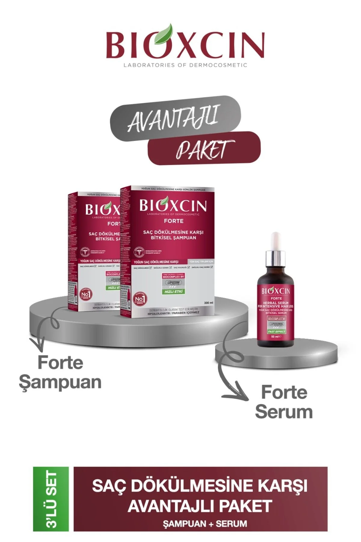Bioxcin Yoğun Dökülmeler Için Forte Şampuan 2 Adet Forte Serum 50 ml 1 Adet Tanışma Paketi" Şampuan ve Saç Kremi Fiyatı