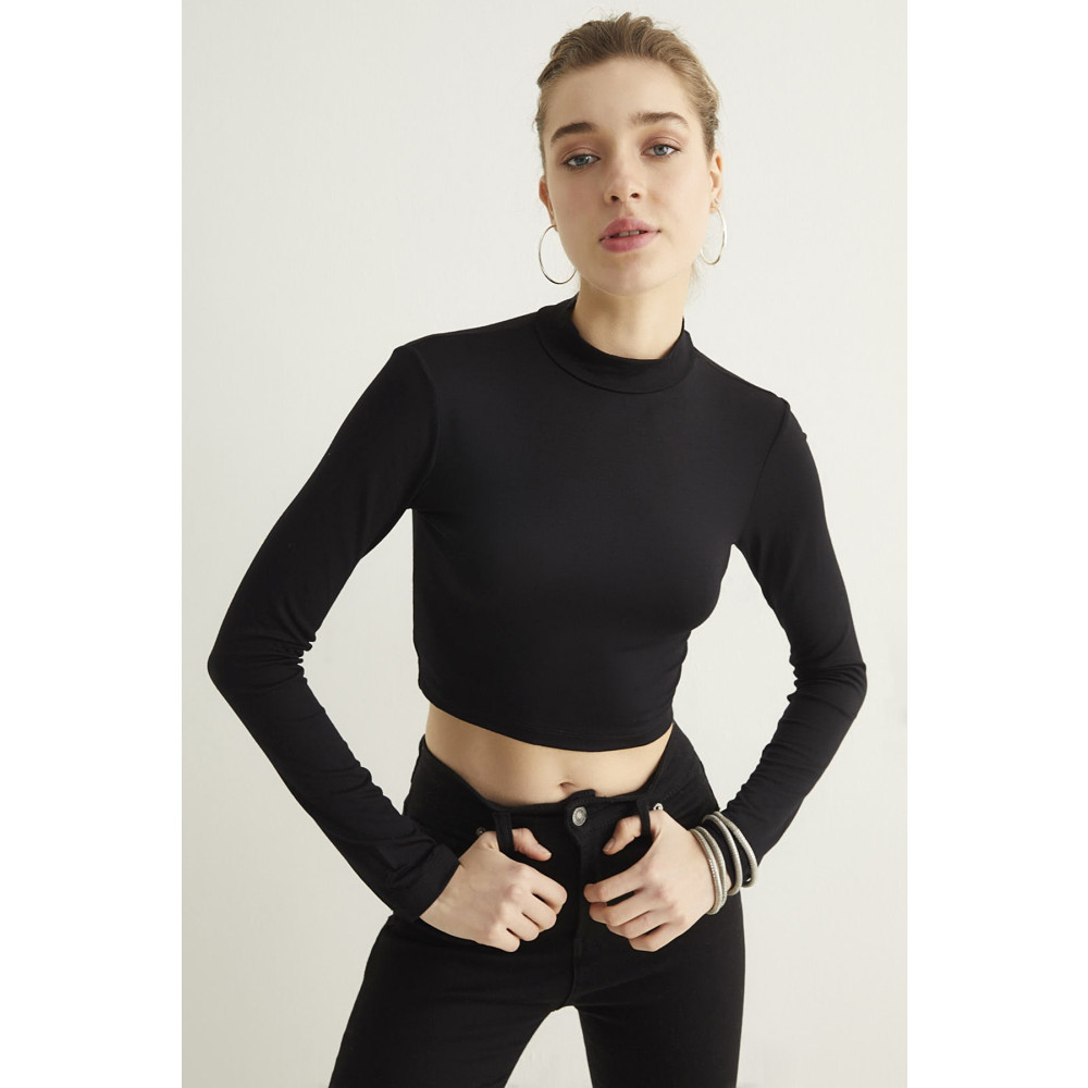Bipantolon Kadın Siyah Yarım Balıkçı Crop Bluz L Beden Bluz Fiyatı