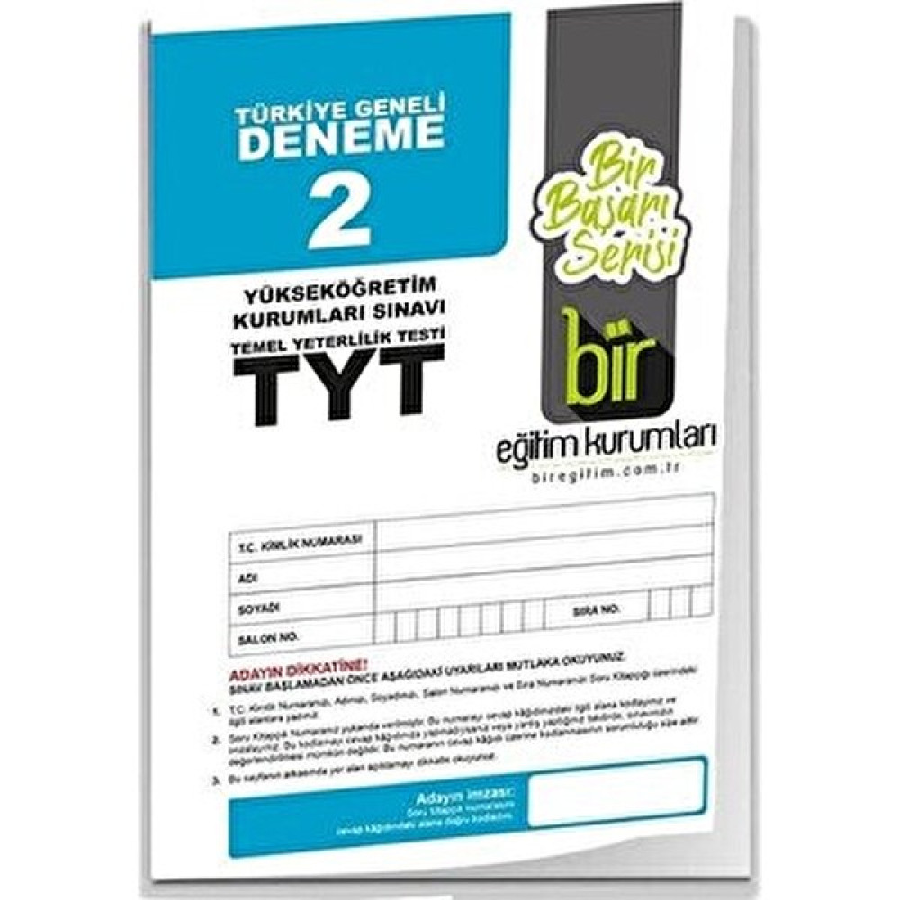 Bir Eğitim Kurumları TYT Türkiye Geneli Deneme 2 Temel Yeterlilik Testi (TYT) Fiyatı