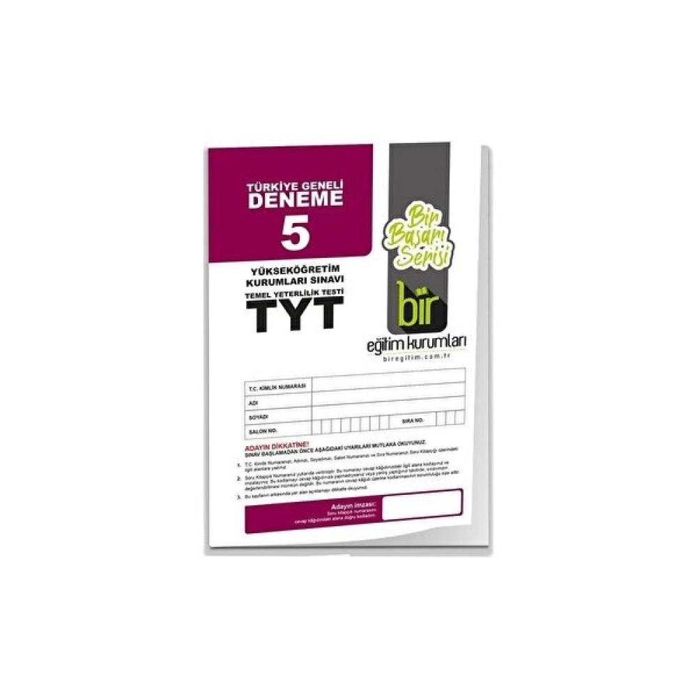 Bir Eğitim Kurumları TYT Türkiye Geneli Deneme Sınavı 5 Temel Yeterlilik Testi (TYT) Fiyatı