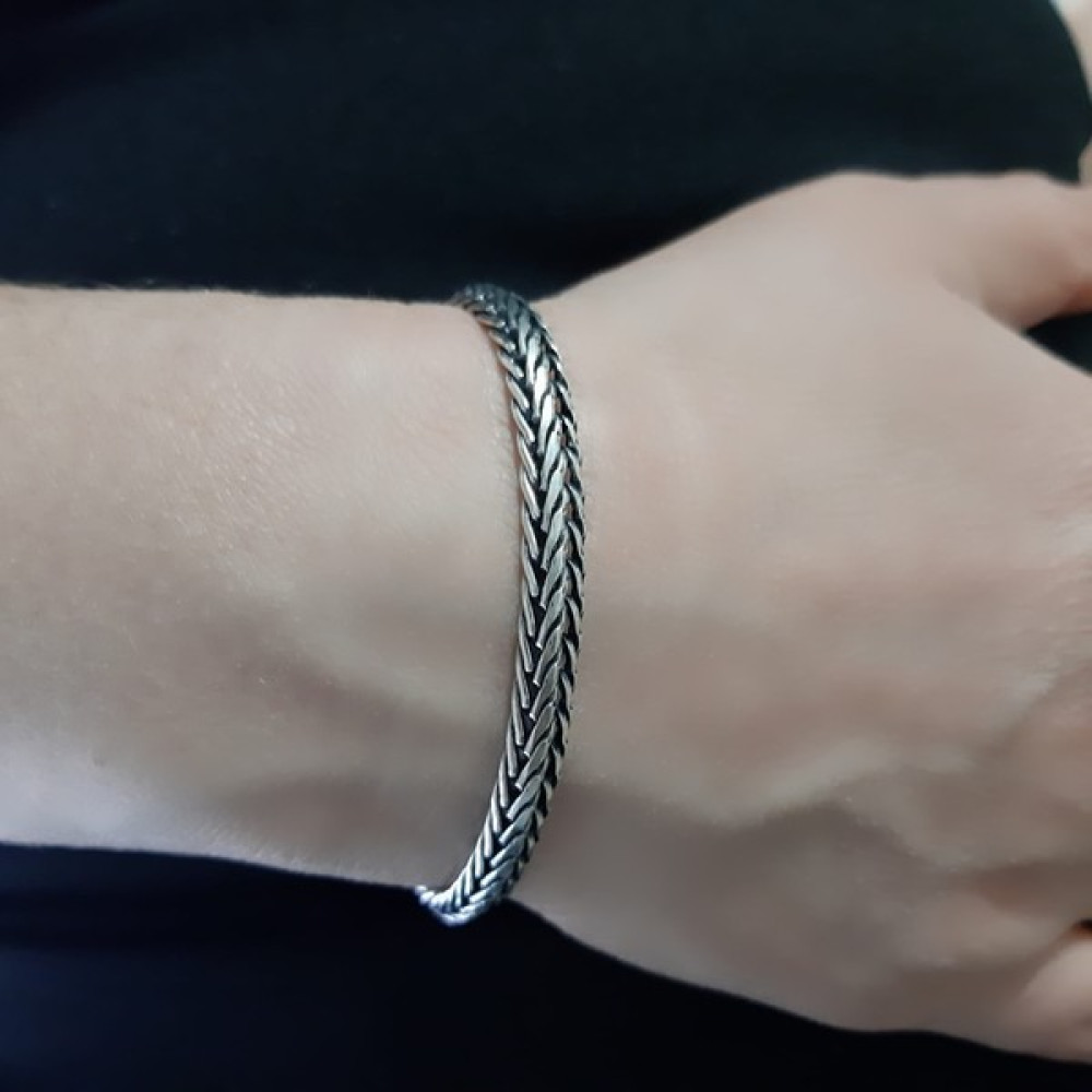 Bir Gümüş Aşkı 925 Ayar Gümüş Yassı Tilki Kuyruğu Model Erkek Bileklik 5.5 mm Saat ve Bileklik Aksesuarı Fiyatı
