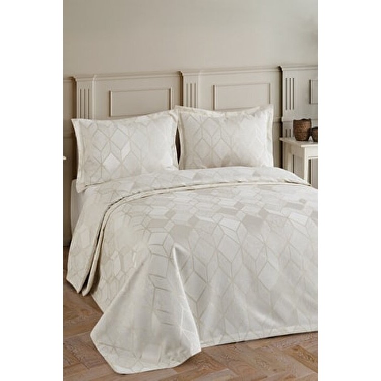 Bir Home Arel Şönil Çift Kişilik Yatak Örtüsü Takımı Krem 240x260 cm Geometrik Desen Pamuk Polyester - Ekru - 240 x 260 cm SSD / Solid State Drive Fiyatı
