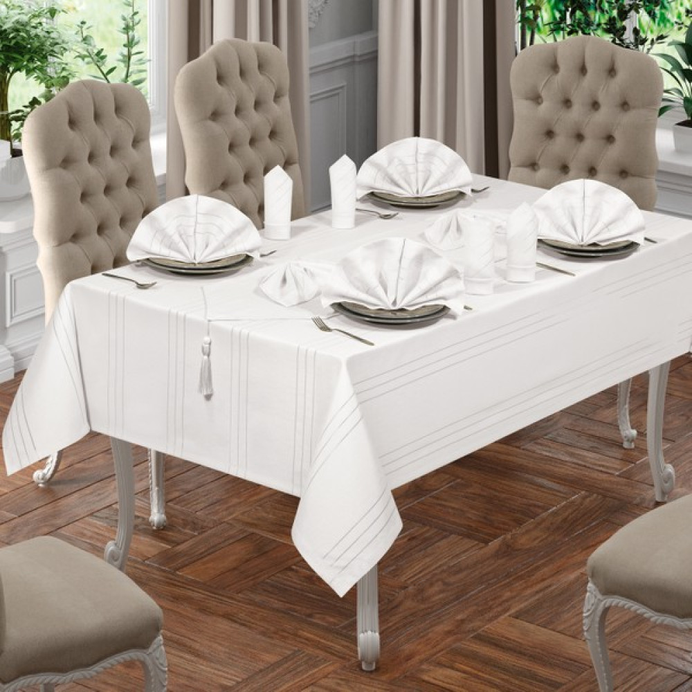 Bir Home Birhome Lüx Colber Masa Örtüsü Seti 12 Kişilik Colber - Beyaz - 160 x 220 cm Masa Örtüsü Fiyatı