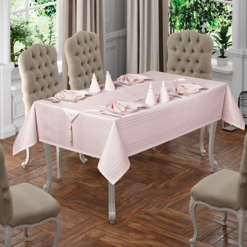 Bir Home Birhome Lüx Colber Masa Örtüsü Seti 12 Kişilik Colber - Pudra - 160 x 220 cm Masa Örtüsü Fiyatı