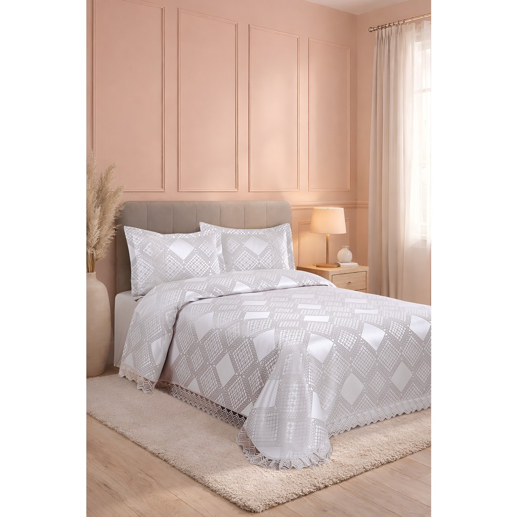 Bir Home Likya Jakarlı Fransız Dantelli Modern Çift Kişilik Yatak Örtüsü Takımı 240X250CM - Gri - 240 x 250 cm SSD / Solid State Drive Fiyatı