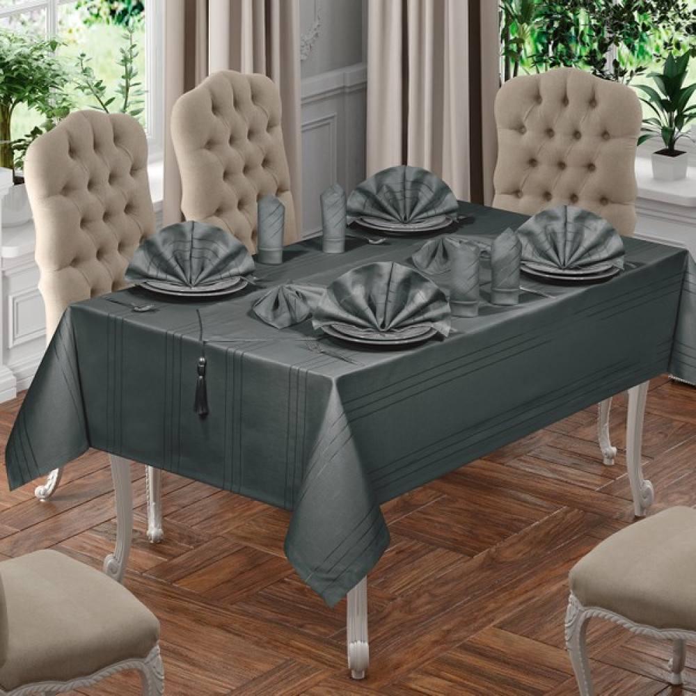 Bir Home Lüx Colber Masa Örtüsü Seti 12 Kişilik Colber - 160 x 220 cm - Füme Masa Örtüsü Fiyatı