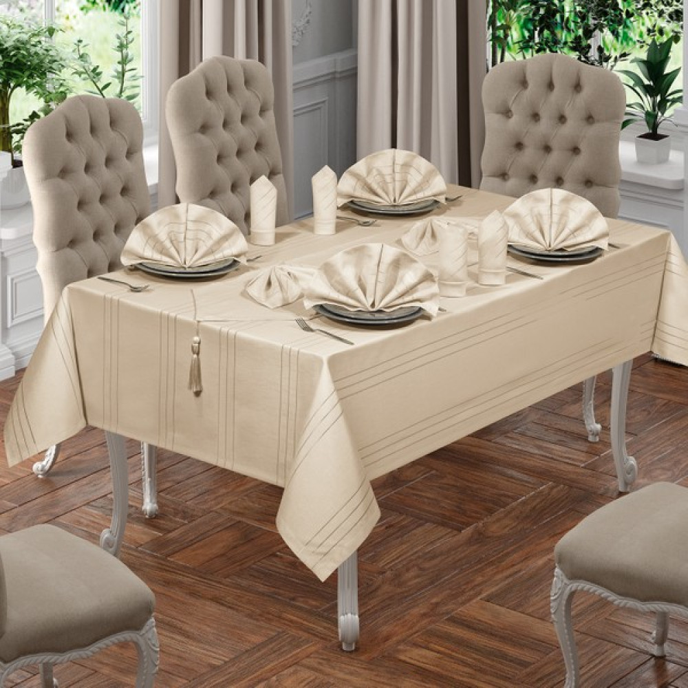 Bir Home Lüx Colber Masa Örtüsü Seti 12 Kişilik Colber - Cappuccino - 160 x 220 cm Masa Örtüsü Fiyatı