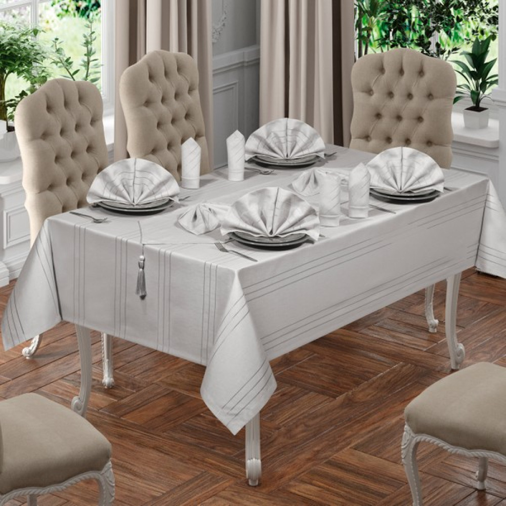 Bir Home Lüx Colber Masa Örtüsü Seti 12 Kişilik Colber - Gri - 160 x 220 cm Masa Örtüsü Fiyatı