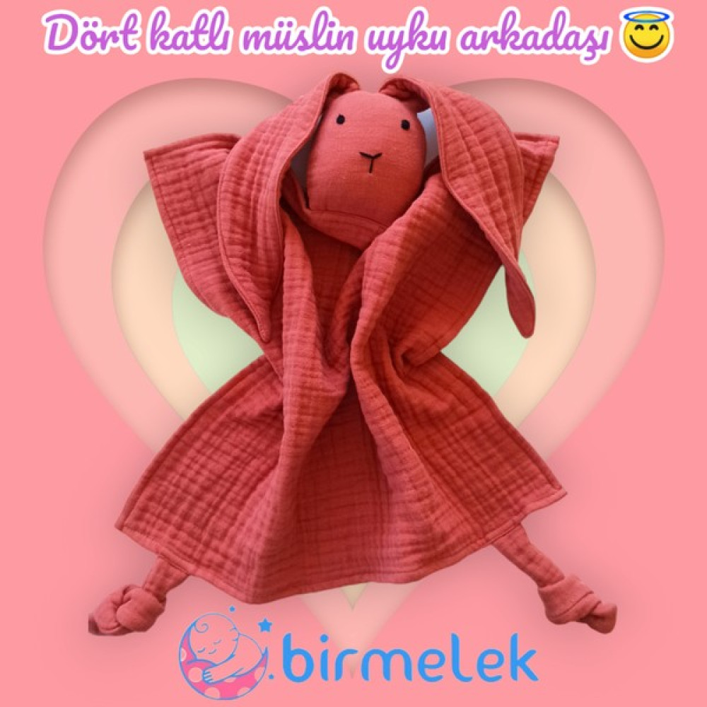 Bir Melek - Dört Katlı Müslin Kumaş Uyku Arkadaşı 35 cm - Kiremit Rengi Bebek Oyuncakları Fiyatı