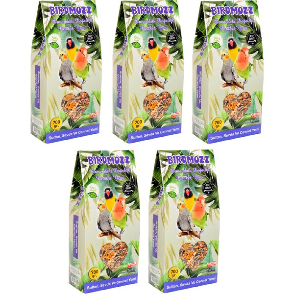 Birdmozz Premium Vitaminli Paraket Cennet Sultan ve Sevda Kuşu Yemi 700 gr x 5 Adet Evcil Hayvan Ürünleri Fiyatı