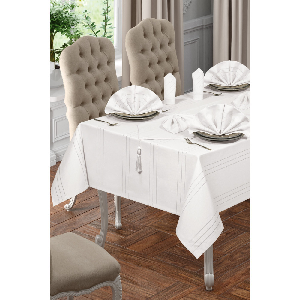 BİRHOME Lüx Colber Masa Örtüsü Seti 12 Kişilik Colber (beyaz) 160x220 Beden Masa Örtüsü Fiyatı