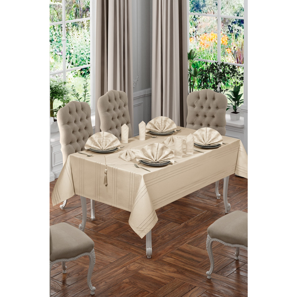 BİRHOME Lüx Colber Masa Örtüsü Seti 12 Kişilik Colber (cappuccıno) 160x220 Beden Masa Örtüsü Fiyatı