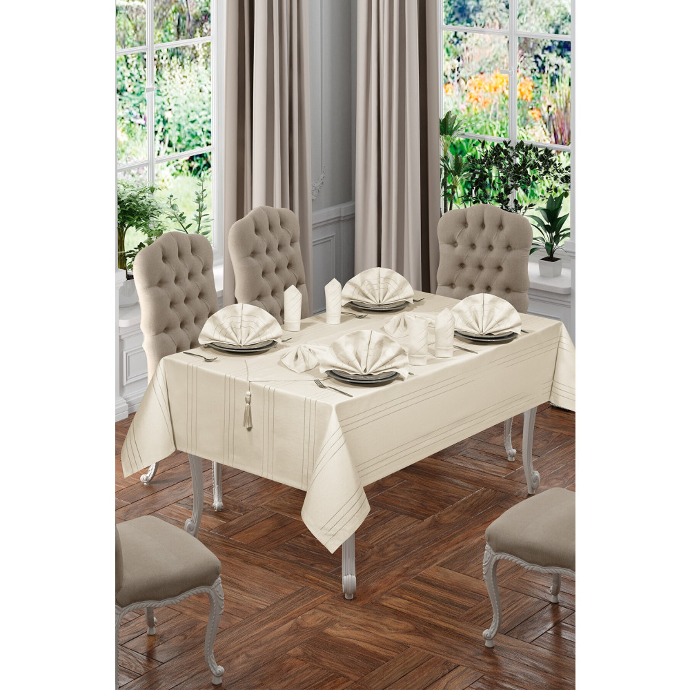 BİRHOME Lüx Colber Masa Örtüsü Seti 12 Kişilik Colber (krem) 160x220 Beden Masa Örtüsü Fiyatı