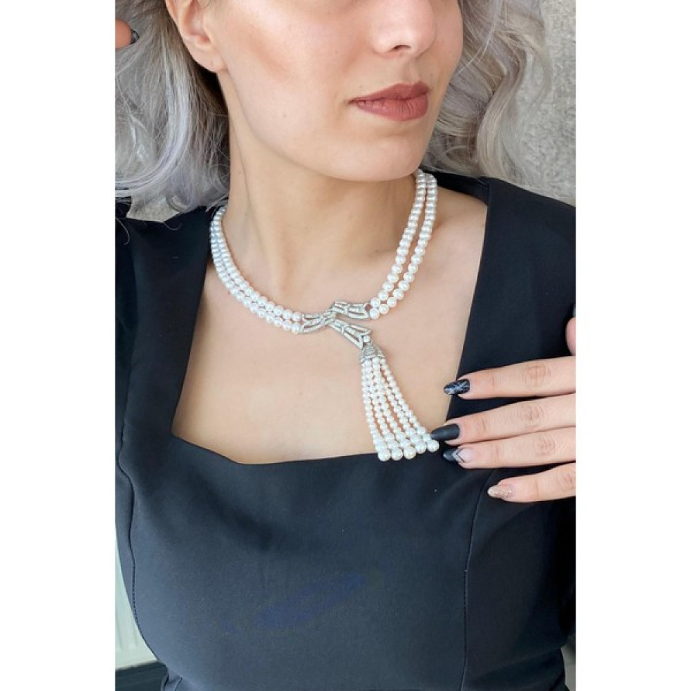 Birinci 1926 BIRINCI1926 925 Ayar Gümüş Beyaz Gerçek Inci Tasarım Bayan Kolye İnci Kolye Fiyatı