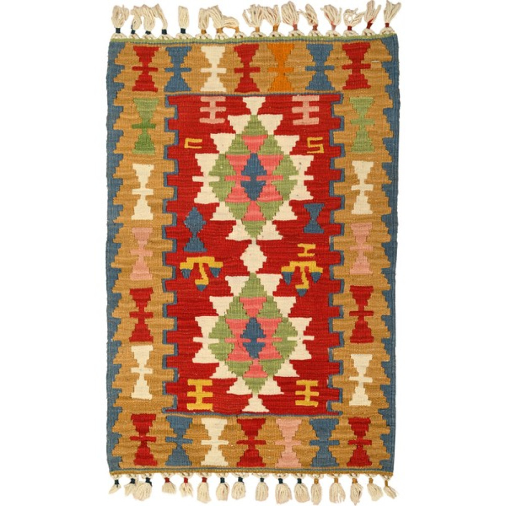 Birinci Elevim Kırmızı Yeşil Ağırlıklı El Dokuması Kilim - 62 x 94 cm Kilim Fiyatı