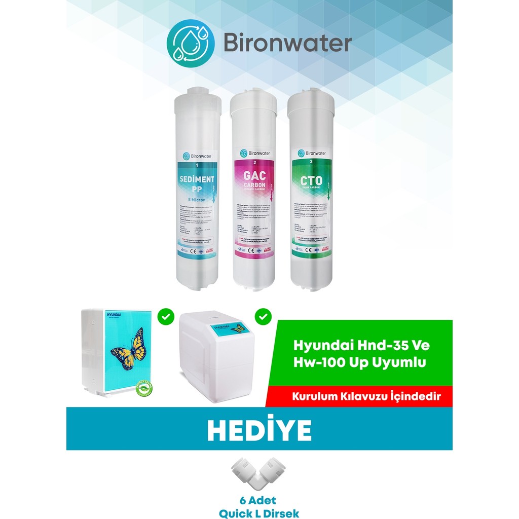 Bironwater Hyundai Su Arıtma Filtre Seti 3lü Takım Su Arıtma Cihazı Fiyatı