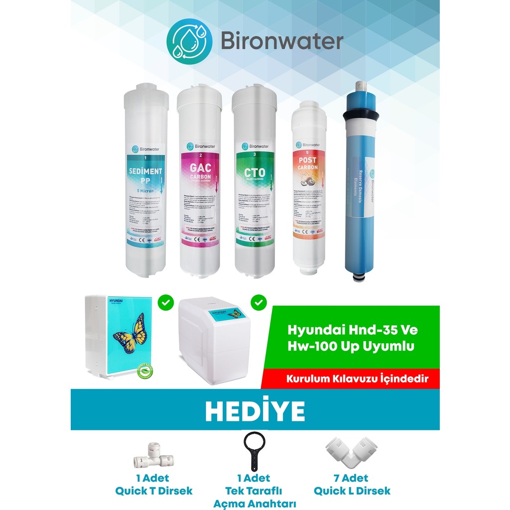 Bironwater Hyundai Su Arıtma Filtre Seti 5li Takım Su Arıtma Cihazı Fiyatı