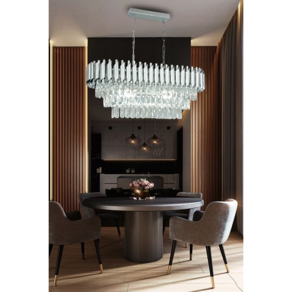 Birsen Aydınlatma Koza Gümüş 73X35 Cm'lik Kristal Taşlı Yemek Masası Lüks Avize - Yatak Odası - Salon - Mutfak - Hol - 1'li Avize Fiyatı