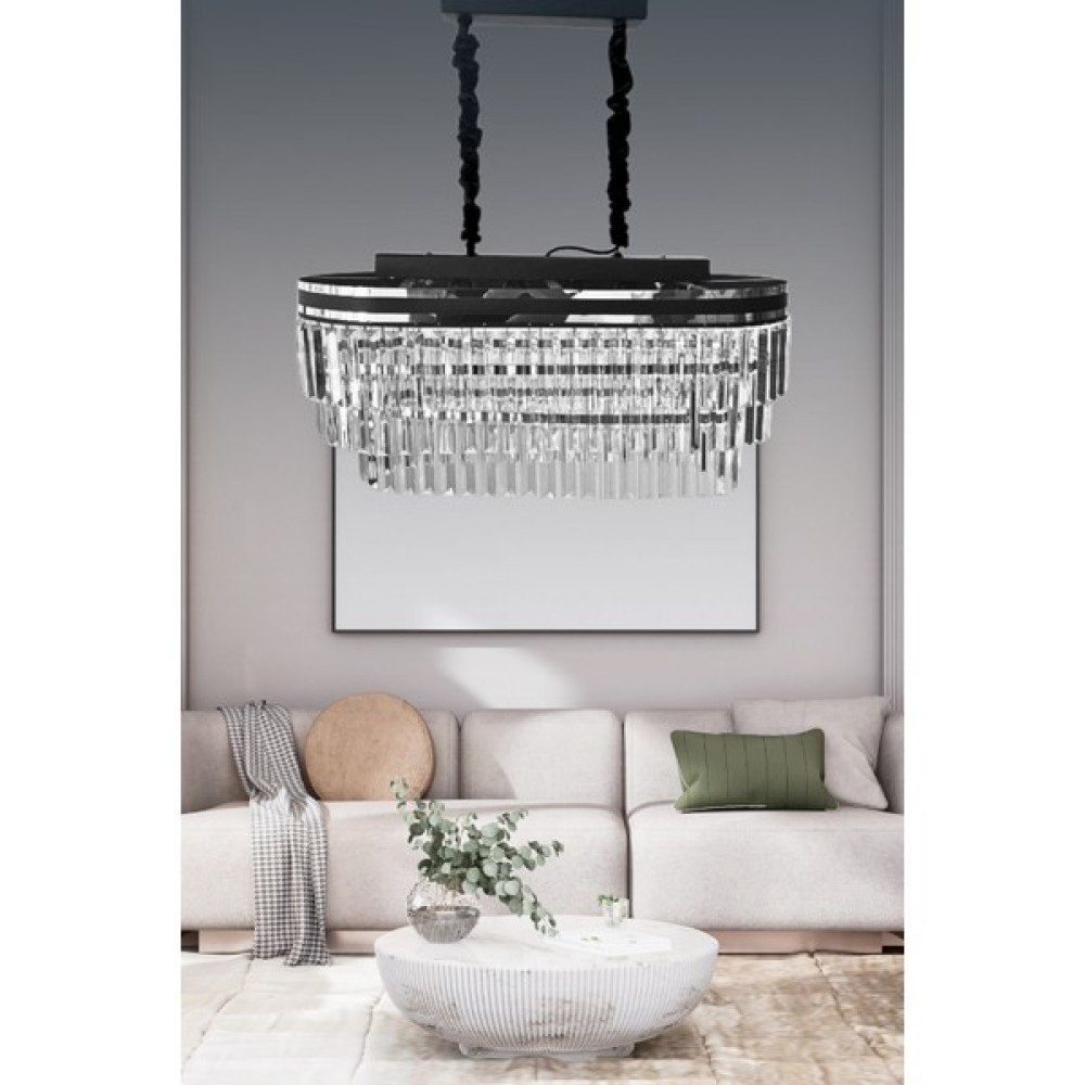 Birsen Aydınlatma Kristalim Gümüş Detaylı 70X30 Cm'lik Kristal Taşlı Lüks Avize - Yatak Odası - Salon - Mutfak - 1'li Avize Fiyatı