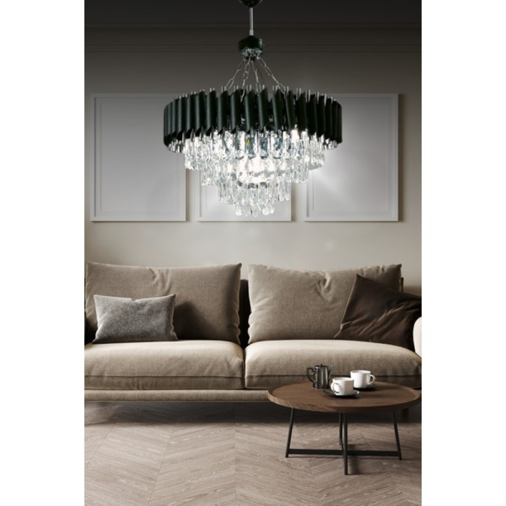Birsen Aydınlatma Mezun Siyah 55X55 Cm'lik Modern Kristal Taşlı Lüks Avize - Yatak Odası - Salon - Mutfak - Hol - 1'li Avize Fiyatı