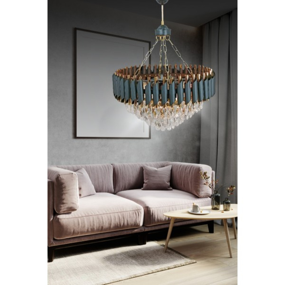 Birsen Aydınlatma Miva 55X55 Cm'lik Kristal Taşlı Gold-Siyah Lüks Avize - Yatak Odası - Salon - Mutfak - Hol - 1'li Avize Fiyatı