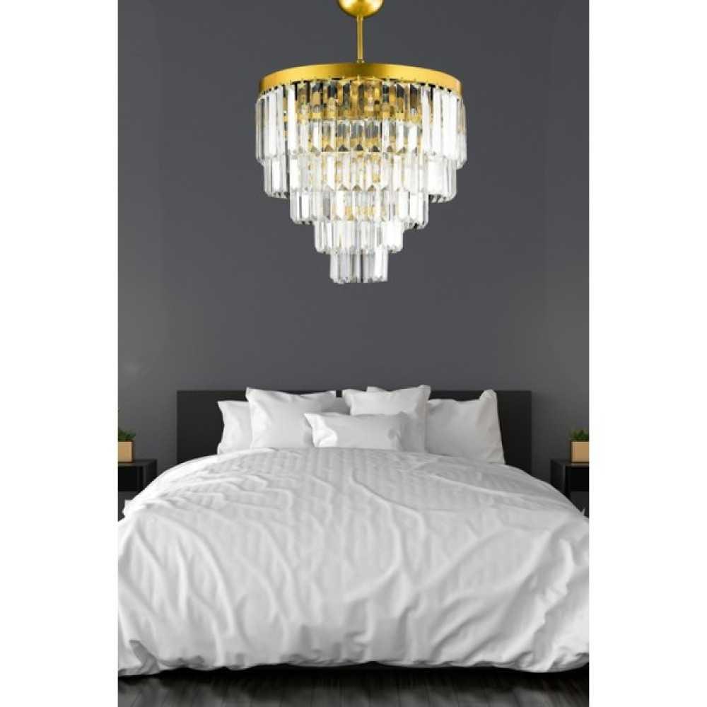 Birsen Aydınlatma Nilsa Gold 40X40 Cm'lik Kristal Taşlı Lüks Avize - Yatak Odası - Salon - Mutfak - Hol - 1'li Avize Fiyatı