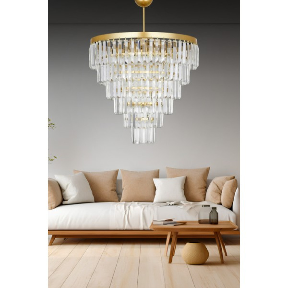Birsen Aydınlatma Nilsa Gold 50X50 Cm'lik Kristal Taşlı Lüks Avize - Yatak Odası - Salon - Mutfak - Hol - 1'li Avize Fiyatı