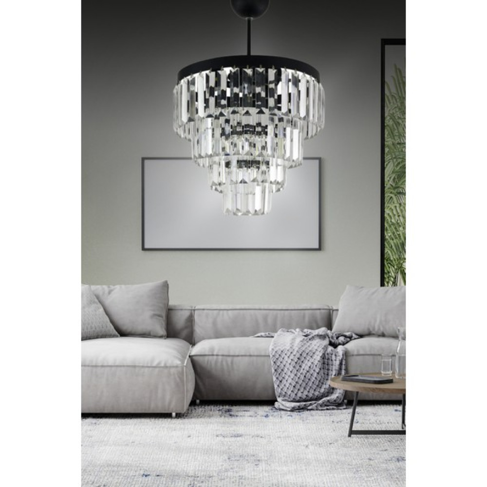 Birsen Aydınlatma Nilsa Siyah 30X30 Cm'lik Kristal Taşlı Lüks Avize - Yatak Odası - Salon - Mutfak - Hol - 1'li Avize Fiyatı