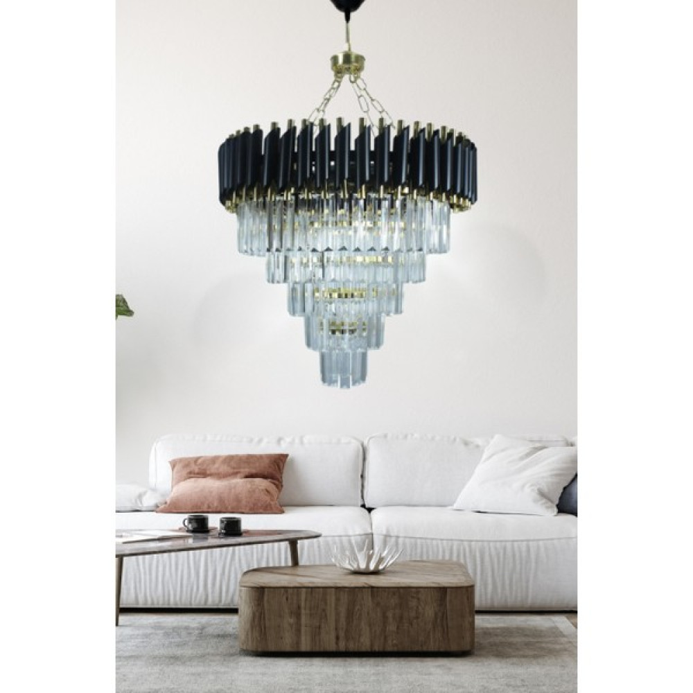 Birsen Aydınlatma Riva Gold 55X55 Cm'lik Kristal Taşlı Gold Lüks Avize - Yatak Odası - Salon - Mutfak - Hol - 1'li Avize Fiyatı