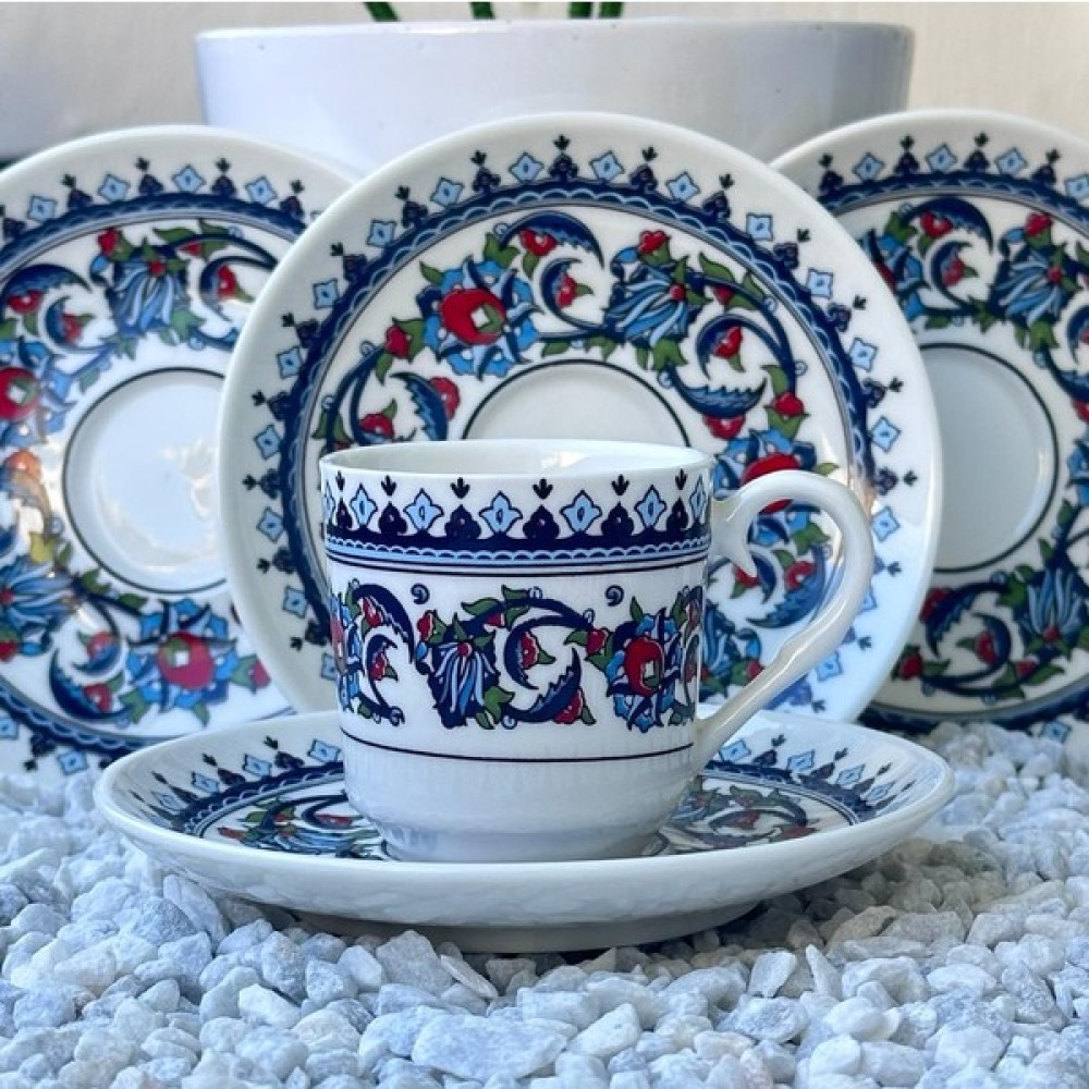 Birsev Porselen Topkapı Çini Desenli 6 Kişilik Türk Kahvesi Fincan Takımı 12 Parça - Beyaz Fincan / Bardak / Kahve Takımı Fiyatı